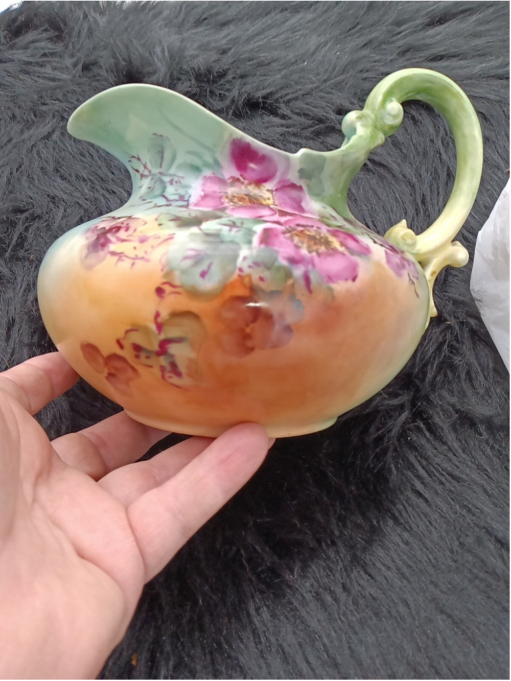 Tresseman & Vogt Limoges france pitcher flowers multicolor pitcher Green yellow - Picture 14 of 16